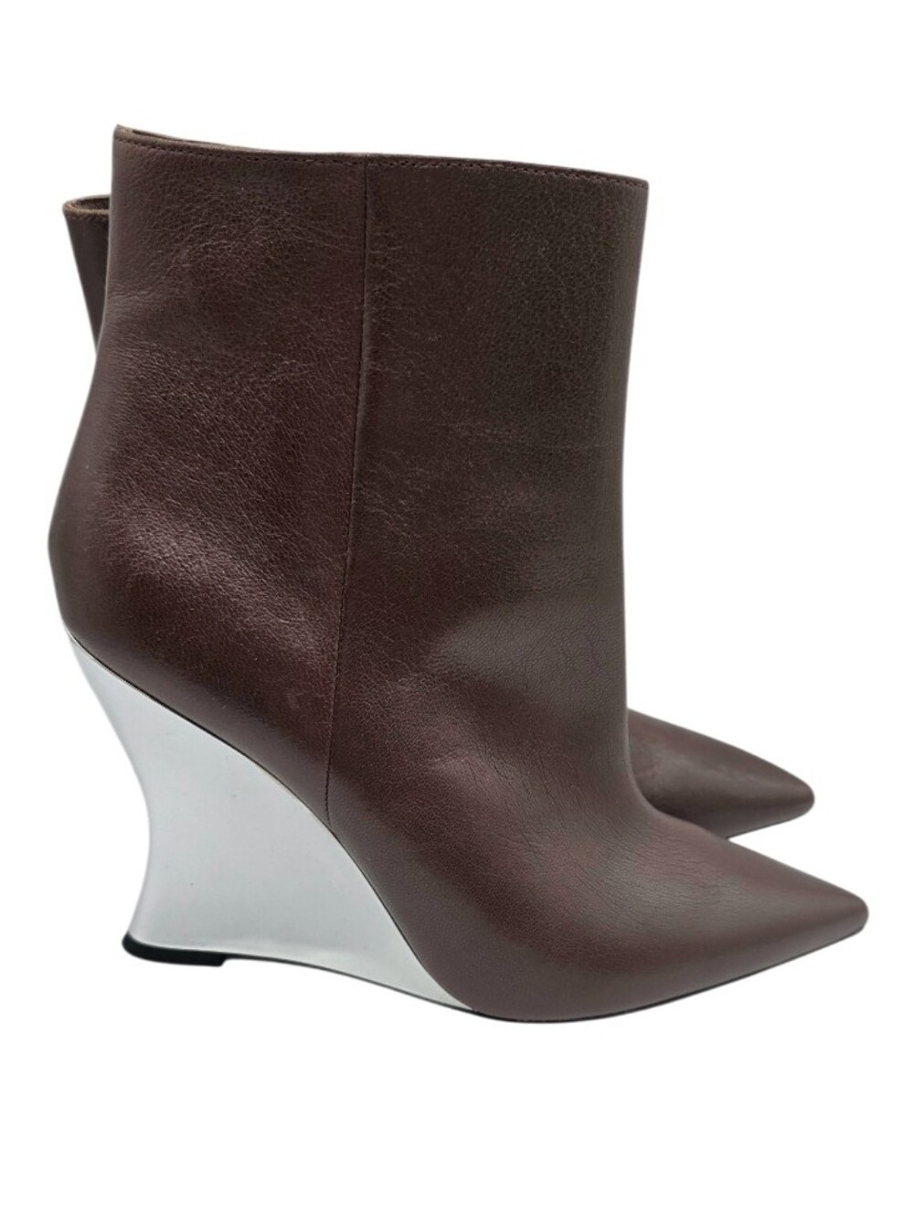 Tory Burch Leather Wedge Ankle Boots Booties Brown Silver Size 11 Preppy Neutral